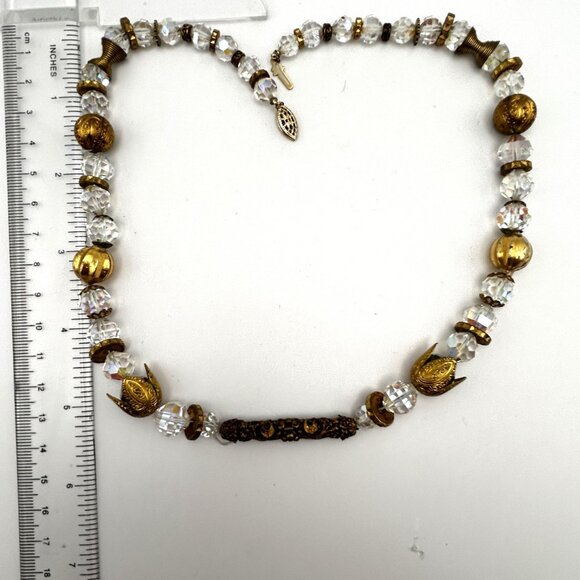 Vintage Czech Crystal Necklace Gold Tone Beads 14/20 GF Clasp 164 DRGM GES Mark - Picture 8 of 16